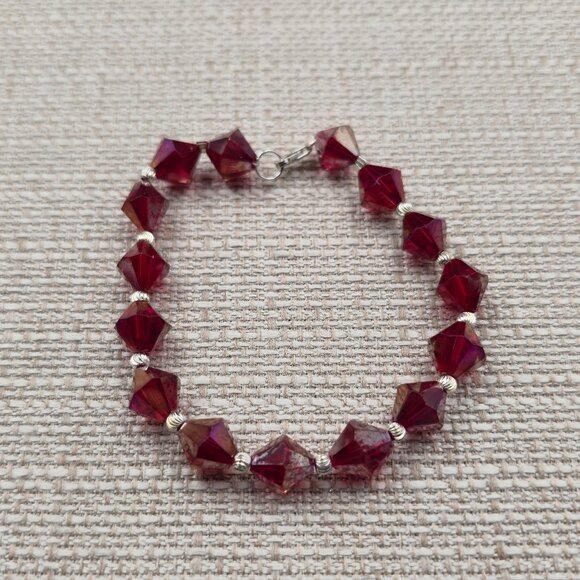 Jewelry - 7.5 Inch Sterling Silver Red Worn Crystal Bracelet B916